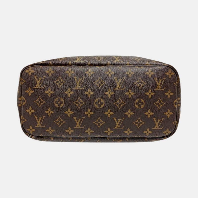 LOUIS VUITTON NEVERFULL中號棕色塗層帆布老花購物袋單肩包手提包金色五金-5