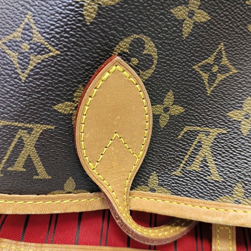 LOUIS VUITTON NEVERFULL中號棕色塗層帆布老花購物袋單肩包手提包金色五金-7