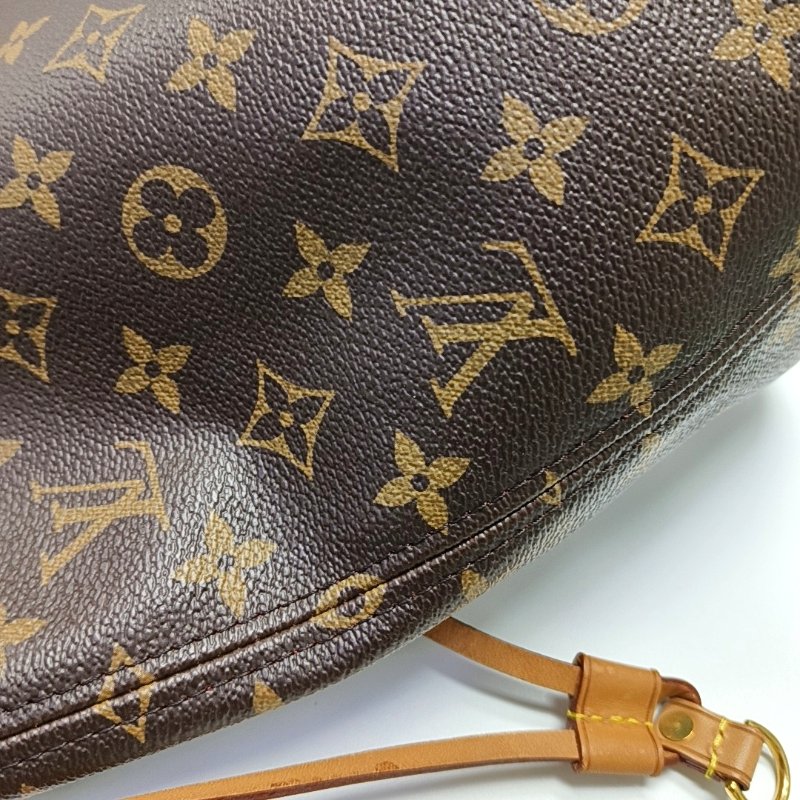 LOUIS VUITTON NEVERFULL中號棕色塗層帆布老花購物袋單肩包手提包金色五金-8