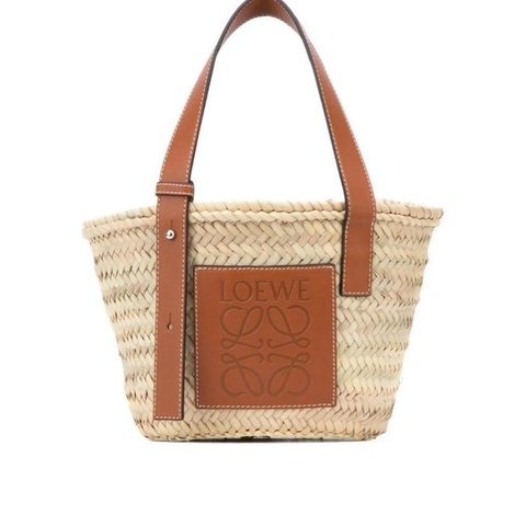 Loewe 女士 小號Basket 棕櫚葉和牛皮革手提包均碼碼小號、33cm*14cm*18cm
