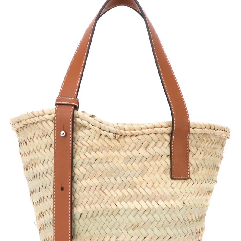 Loewe 女士 小號Basket 棕櫚葉和牛皮革手提包均碼碼小號、33cm*14cm*18cm-1