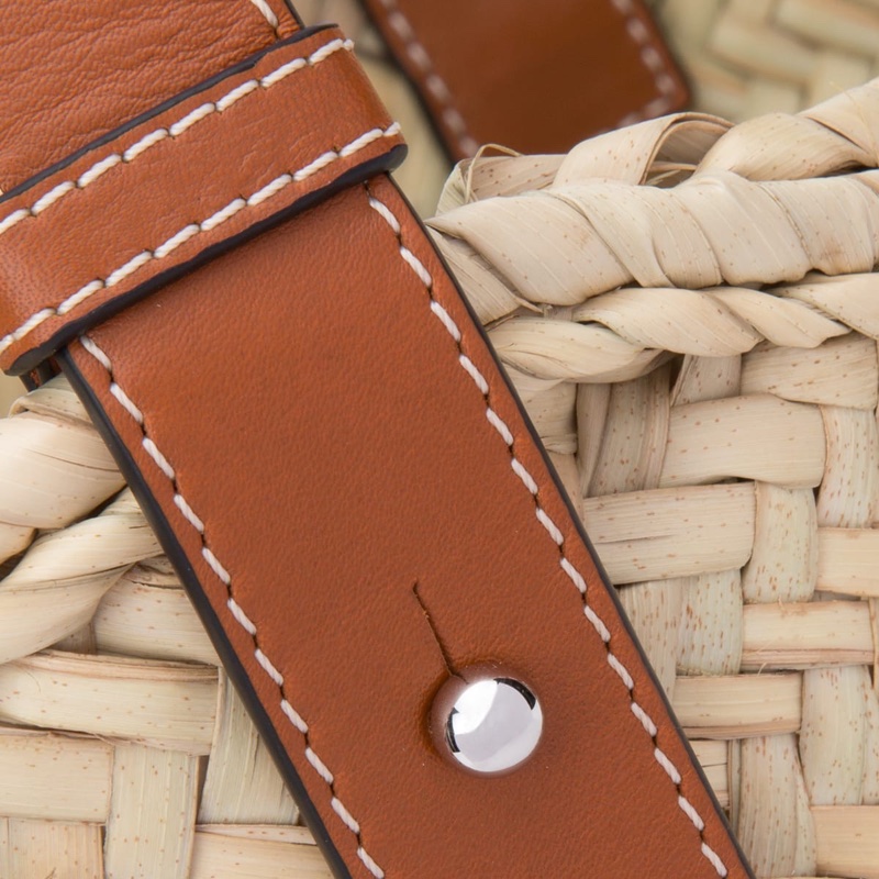 Loewe 女士 小號Basket 棕櫚葉和牛皮革手提包均碼碼小號、33cm*14cm*18cm-3