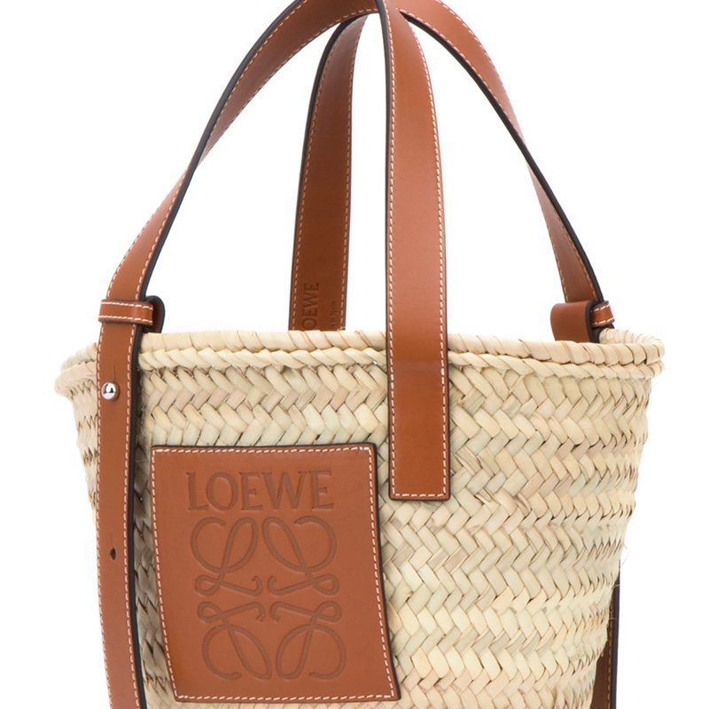 Loewe 女士 小號Basket 棕櫚葉和牛皮革手提包均碼碼小號、33cm*14cm*18cm-4