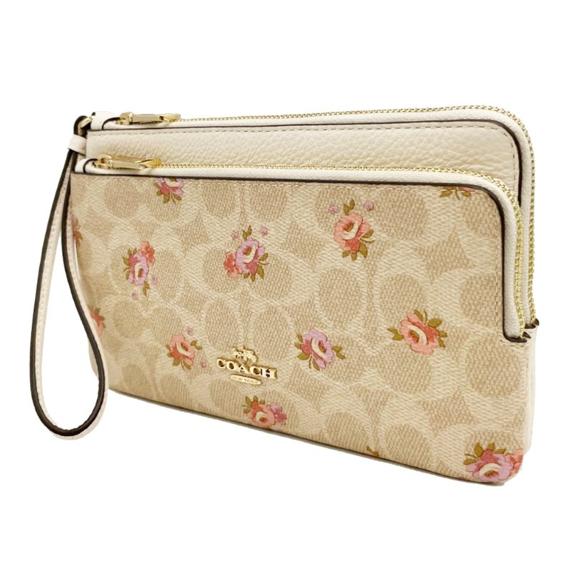 [全新] COACH  C LOGO玫瑰印花長夾式雙層大手拿包/零錢包-1