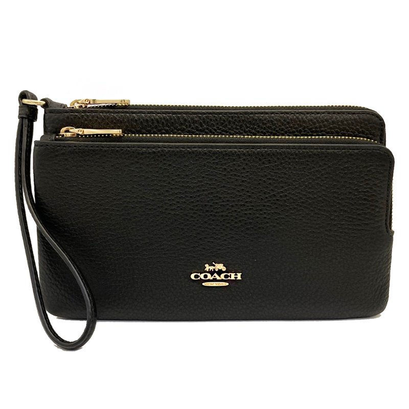 [全新] COACH 素面牛皮長夾式雙層大手拿包/零錢包(黑)-0