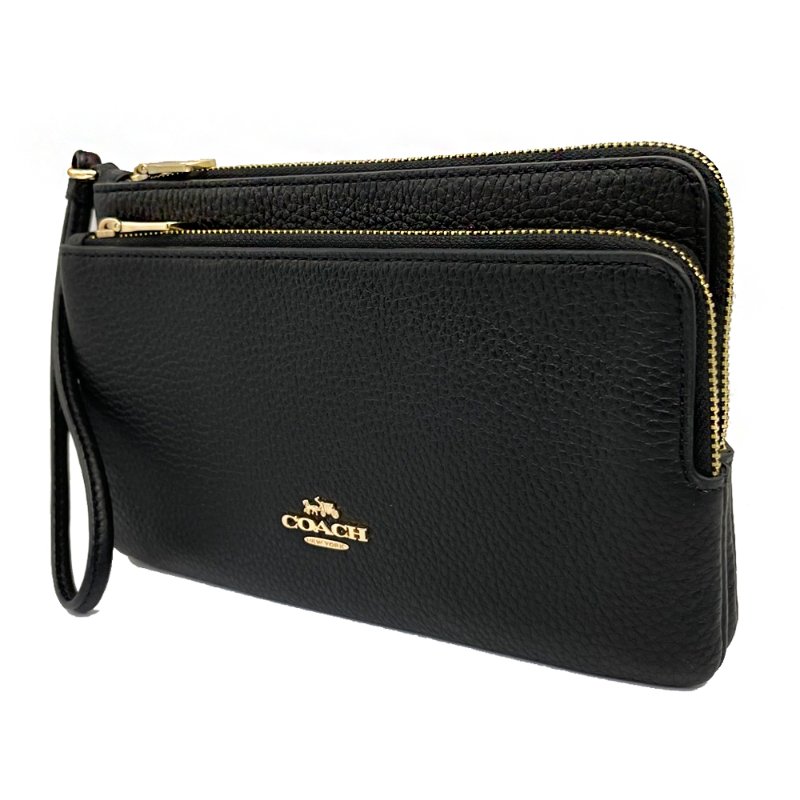 [全新] COACH 素面牛皮長夾式雙層大手拿包/零錢包(黑)-1