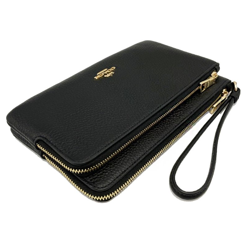 [全新] COACH 素面牛皮長夾式雙層大手拿包/零錢包(黑)-3