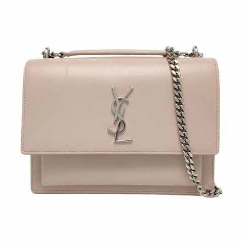 YSL SUNSET中號粉色牛皮日落包單肩包斜挎包銀色五金