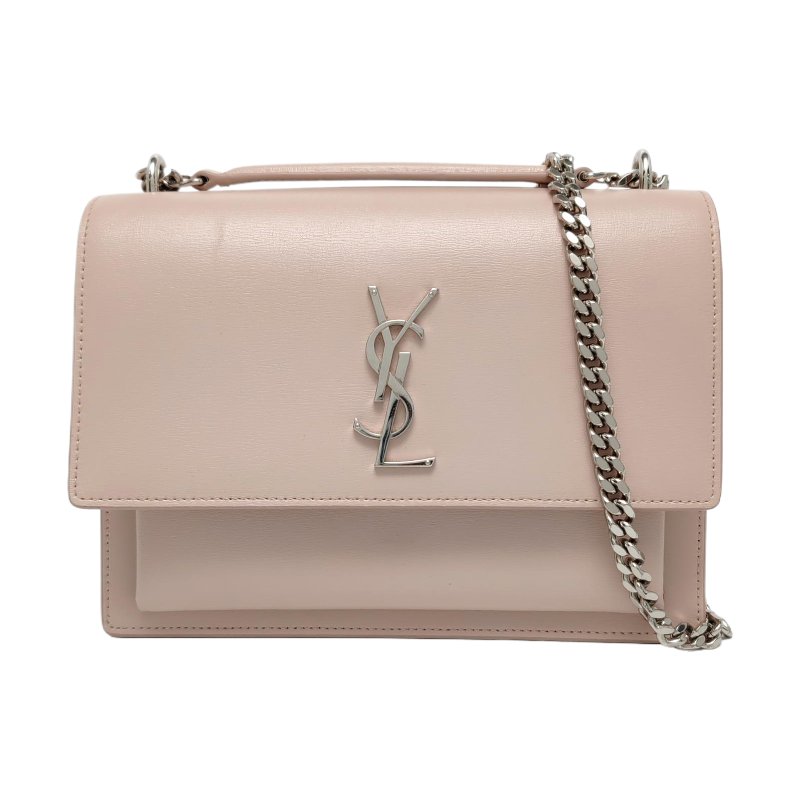 YSL SUNSET中號粉色牛皮日落包單肩包斜挎包銀色五金-0
