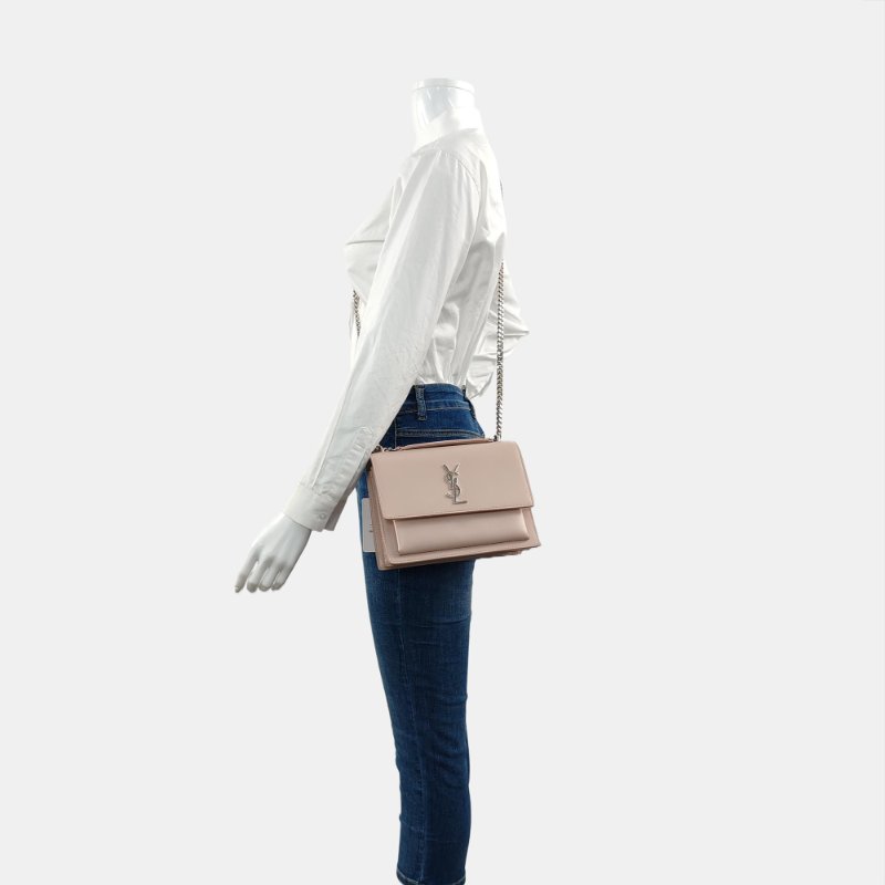 YSL SUNSET中號粉色牛皮日落包單肩包斜挎包銀色五金-1