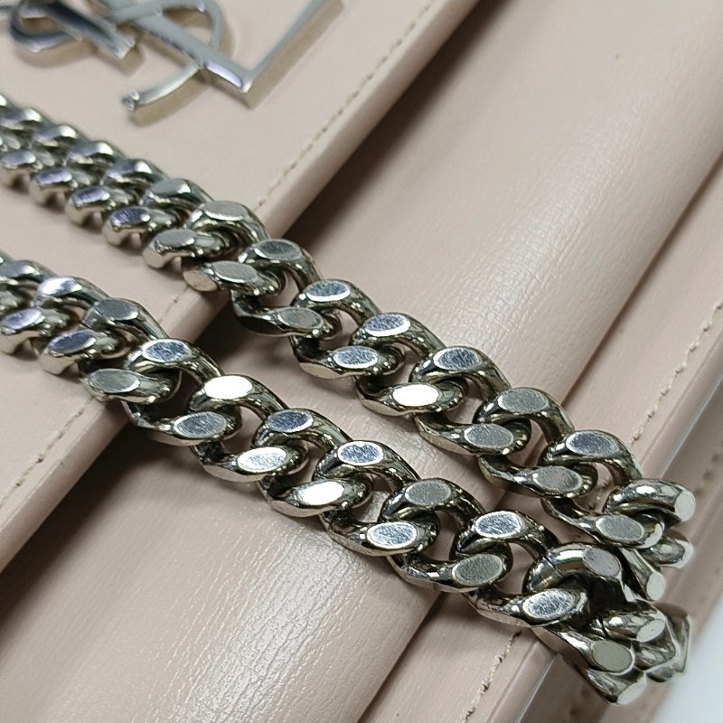 YSL SUNSET中號粉色牛皮日落包單肩包斜挎包銀色五金-11