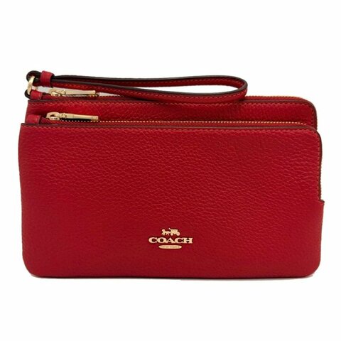 [全新] COACH 素面牛皮長夾式雙層大手拿包/零錢包(紅)