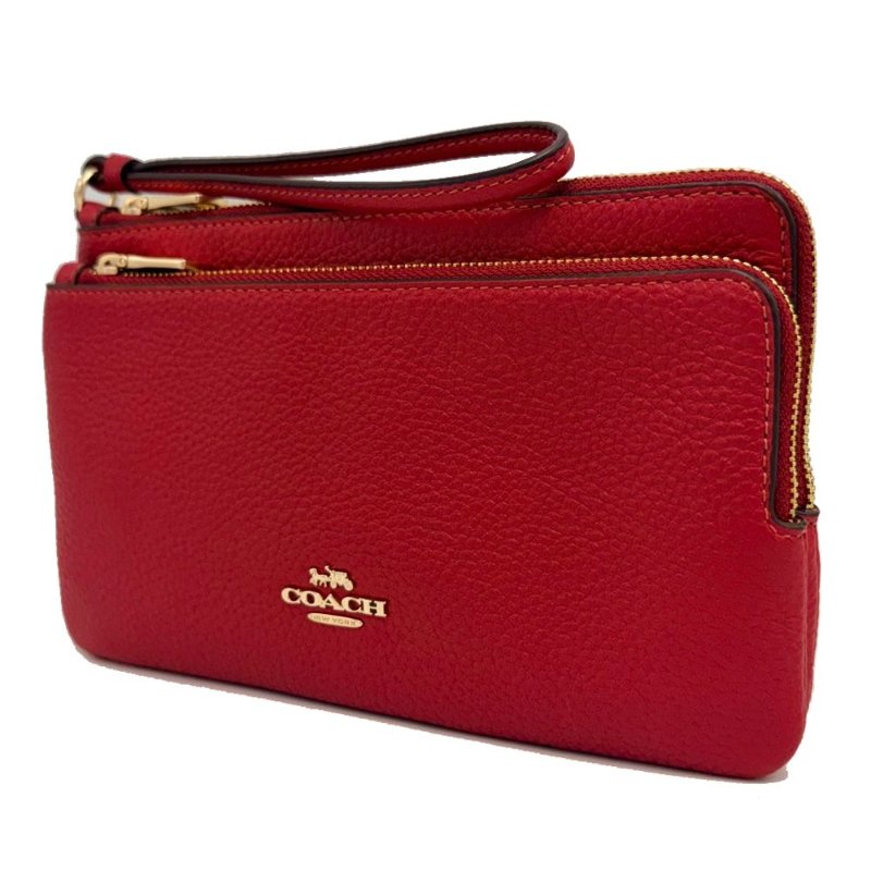 [全新] COACH 素面牛皮長夾式雙層大手拿包/零錢包(紅)-1