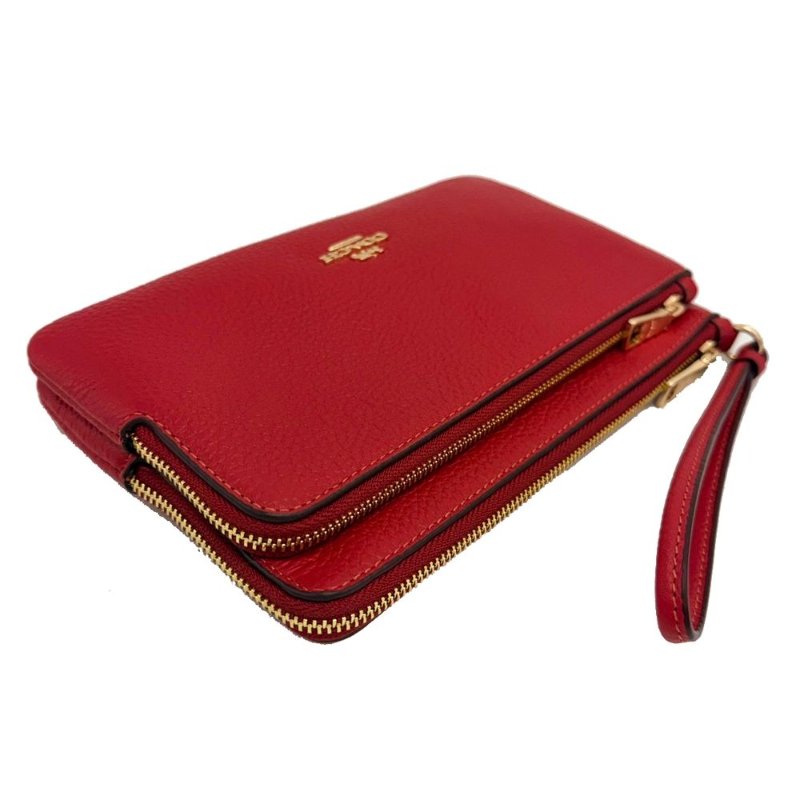 [全新] COACH 素面牛皮長夾式雙層大手拿包/零錢包(紅)-3