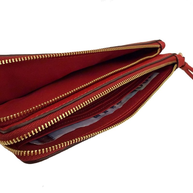 [全新] COACH 素面牛皮長夾式雙層大手拿包/零錢包(紅)-4