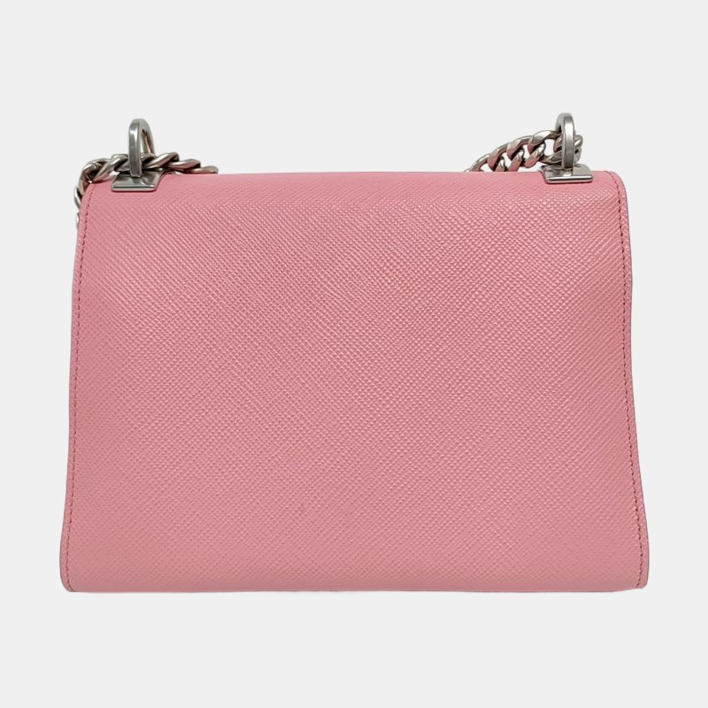 PRADA Monochrome粉色牛皮十字紋斜挎包銀色五金-4