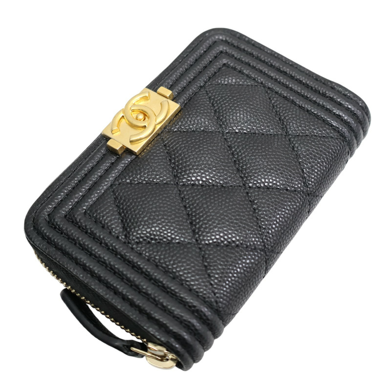 黑色 菱格紋 牛皮 BOY 拉鍊 零錢包【CHANEL 香奈兒】-2