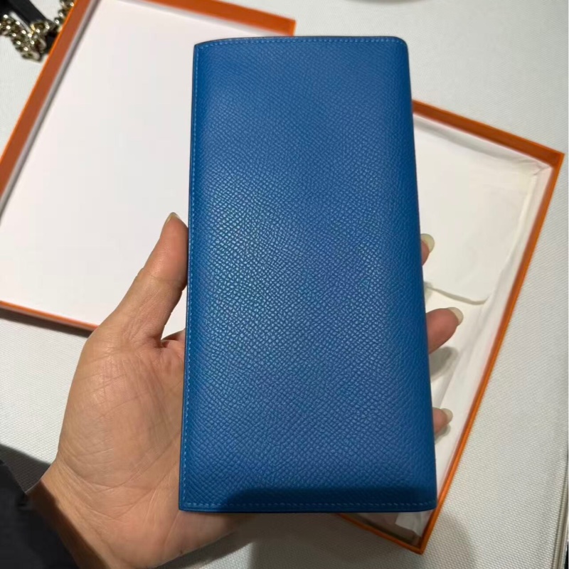 愛馬仕 Hermès Epsom 皮長夾|藍色|極簡無扣設計|男生女生都適合-0