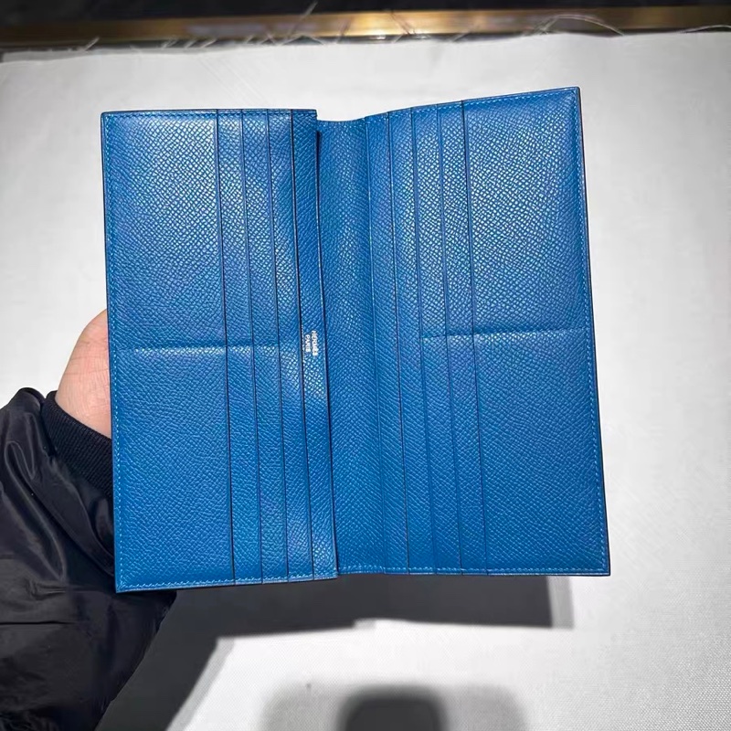 愛馬仕 Hermès Epsom 皮長夾|藍色|極簡無扣設計|男生女生都適合-5