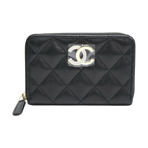 黑色 菱格紋 牛皮 拉鍊 零錢包【CHANEL 香奈兒】