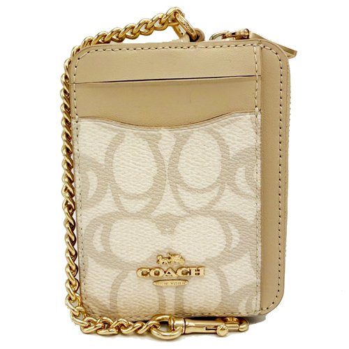 [全新] COACH C LOGO卡片名片鏈帶零錢包(奶油白)-0