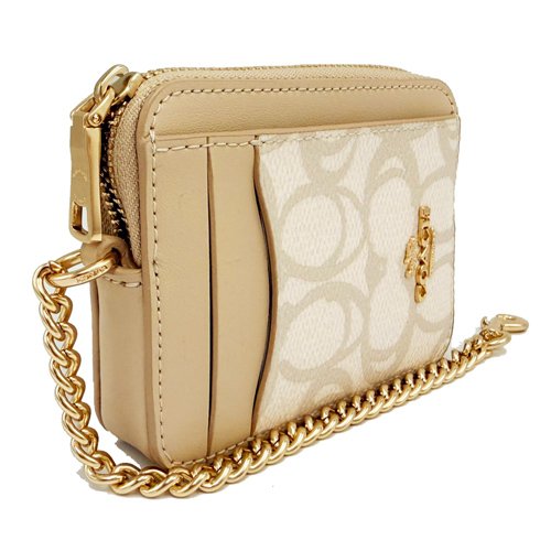 [全新] COACH C LOGO卡片名片鏈帶零錢包(奶油白)-1