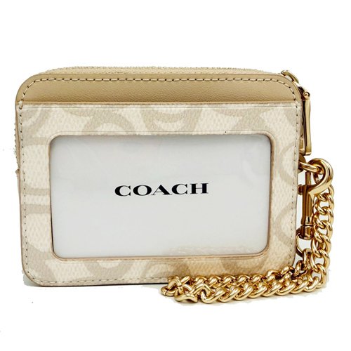 [全新] COACH C LOGO卡片名片鏈帶零錢包(奶油白)-2