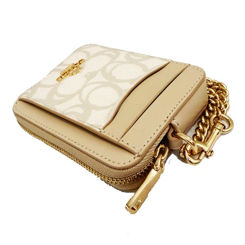 [全新] COACH C LOGO卡片名片鏈帶零錢包(奶油白)-3