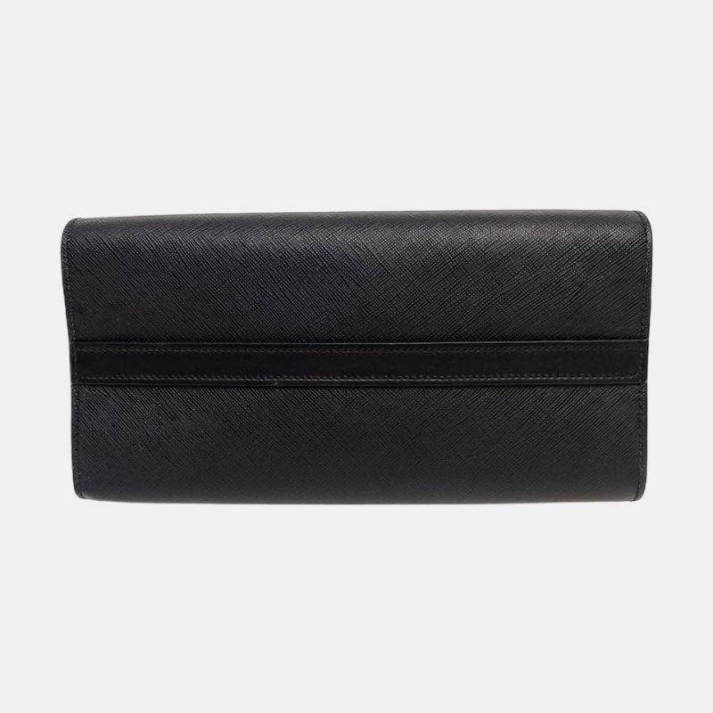 PRADA Bibliotheque黑色牛皮十字紋單肩包手提包斜挎包金色五金可拆卸肩帶-5