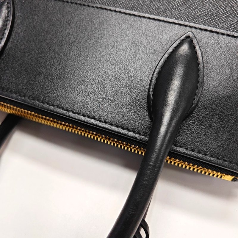 PRADA Bibliotheque黑色牛皮十字紋單肩包手提包斜挎包金色五金可拆卸肩帶-8