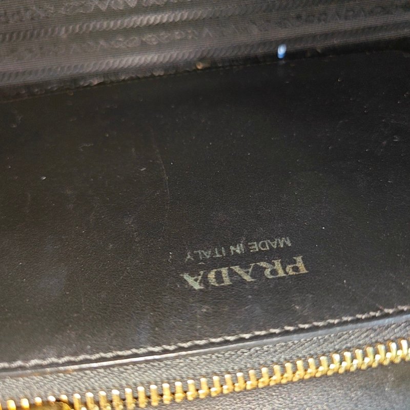 PRADA Bibliotheque黑色牛皮十字紋單肩包手提包斜挎包金色五金可拆卸肩帶-9