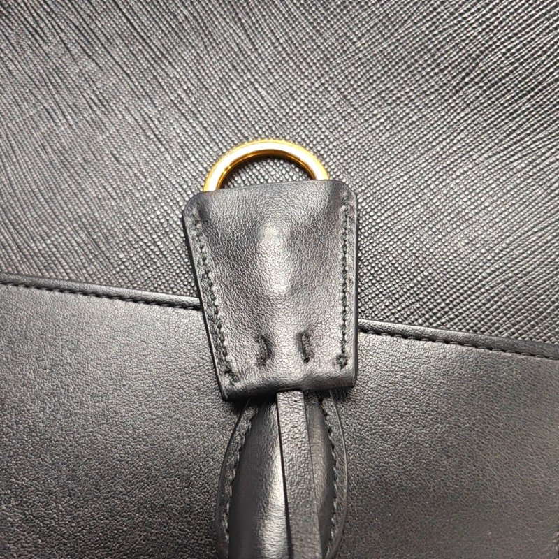 PRADA Bibliotheque黑色牛皮十字紋單肩包手提包斜挎包金色五金可拆卸肩帶-11