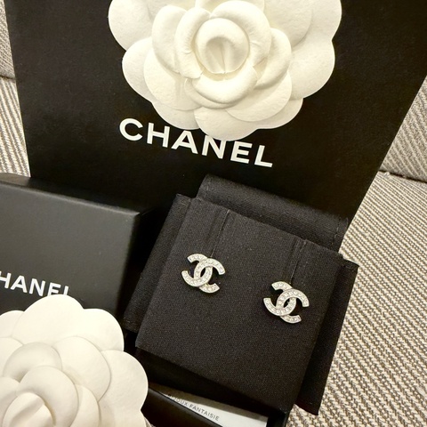 全新香奈兒chanel最經典mini水鑽雙C耳針1.2cm