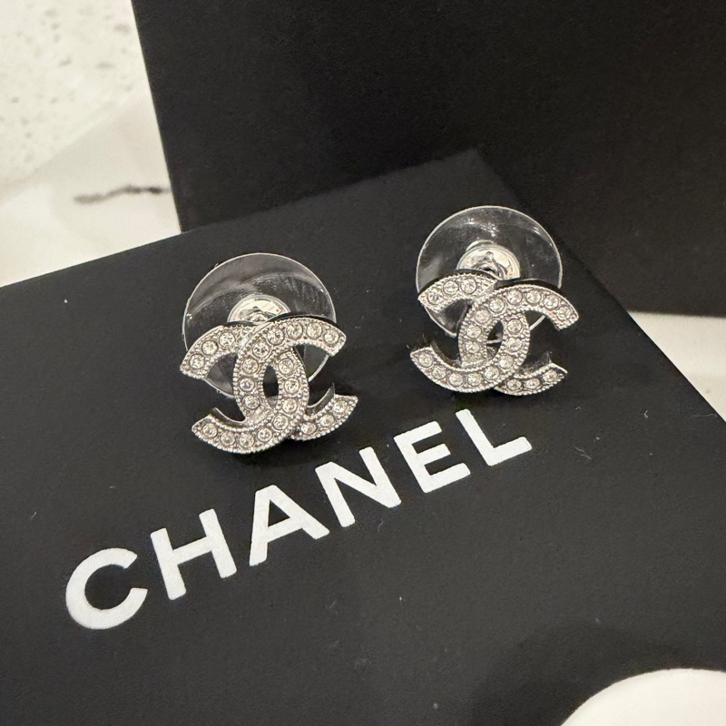 全新香奈兒chanel最經典mini水鑽雙C耳針1.2cm-1