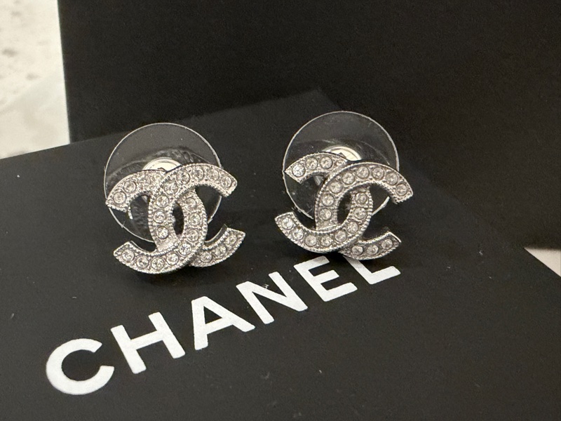 全新香奈兒chanel最經典mini水鑽雙C耳針1.2cm-2