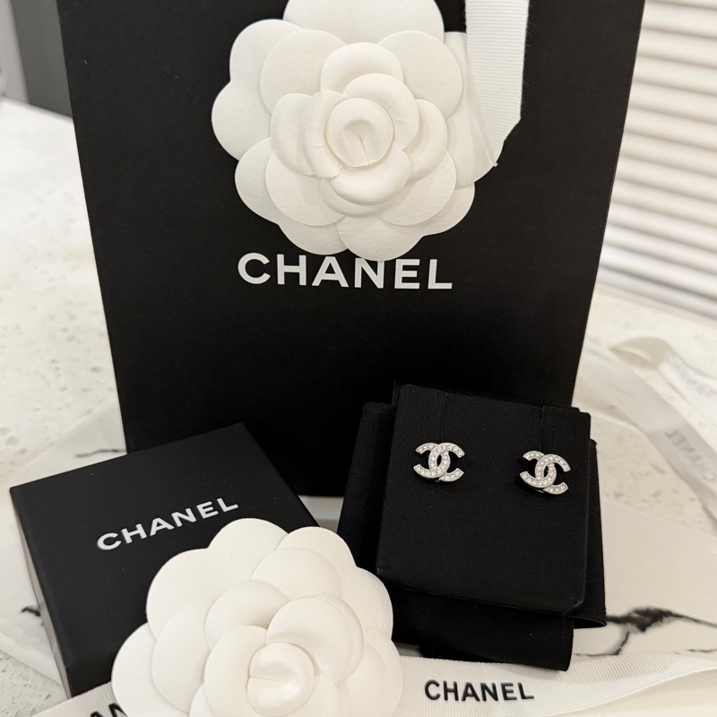 全新香奈兒chanel最經典mini水鑽雙C耳針1.2cm-5