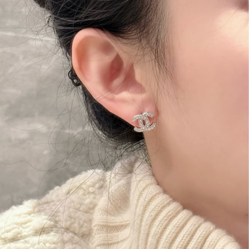 全新香奈兒chanel最經典mini水鑽雙C耳針1.2cm-6