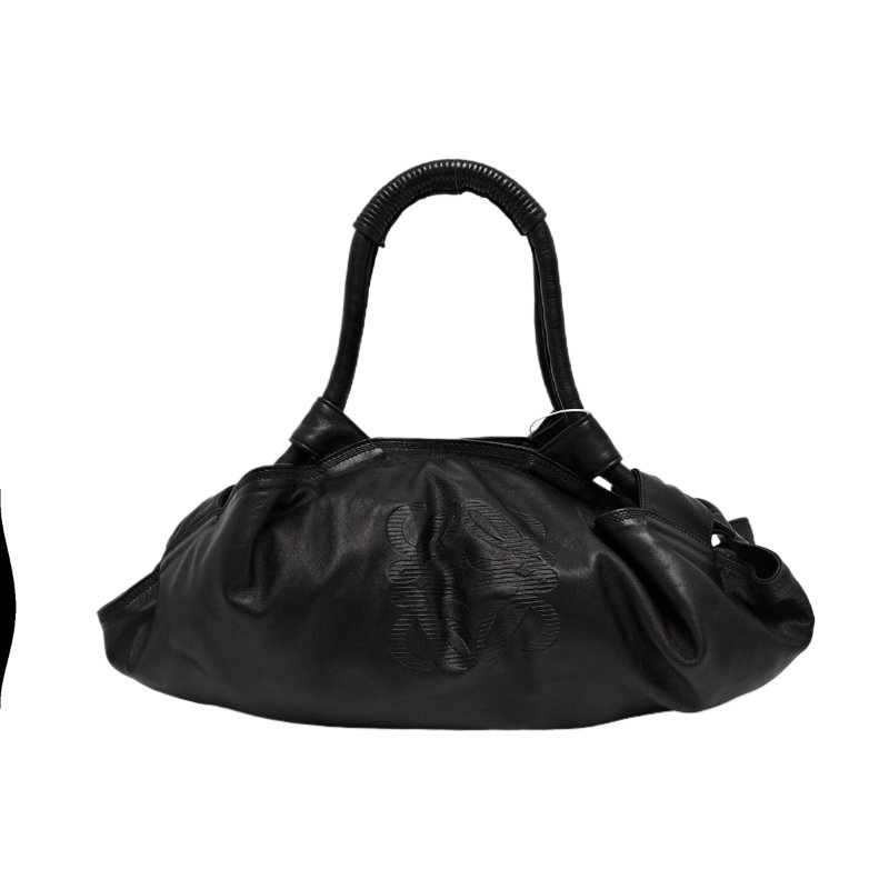 LOEWE Aire黑色牛皮壓紋手提包金色五金-0