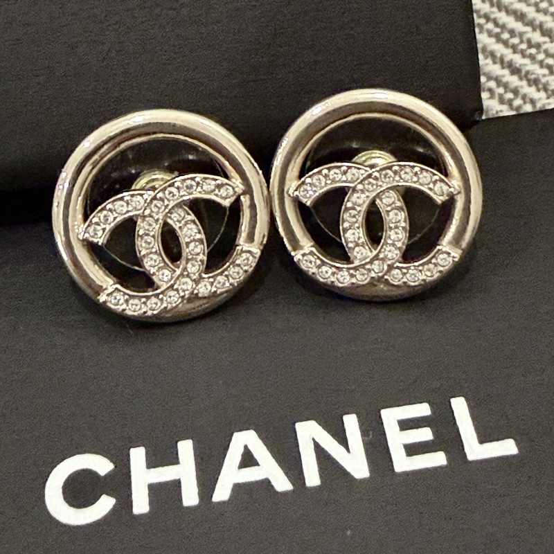 Chanel香奈兒圓形鏤空淡金色耳環 耳針-0