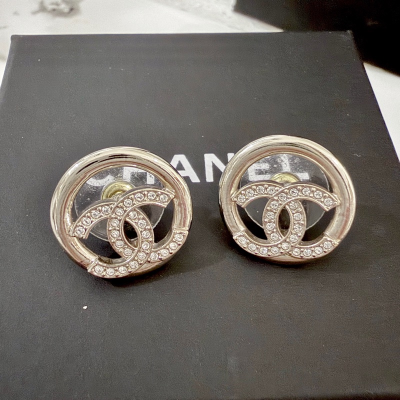 Chanel香奈兒圓形鏤空淡金色耳環 耳針-5