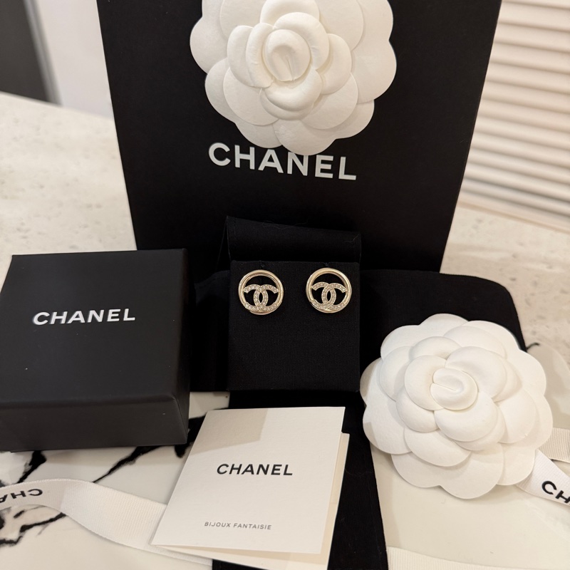 Chanel香奈兒圓形鏤空淡金色耳環 耳針-6