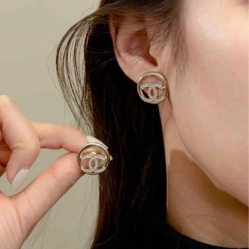 Chanel香奈兒圓形鏤空淡金色耳環 耳針-7