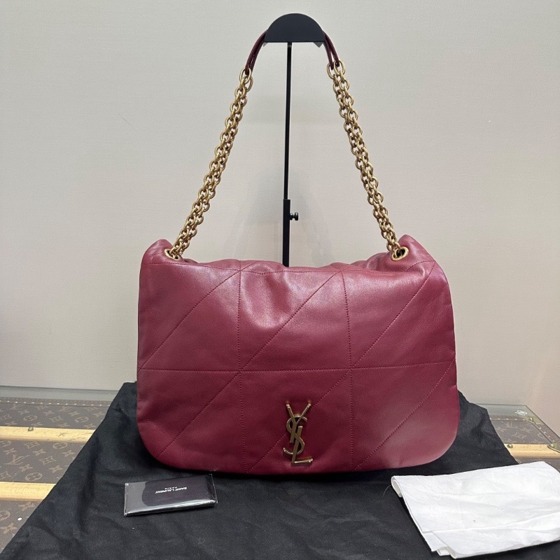 YSL 酒紅色金扣JAMIE 4.3大號羊皮革肩背包40*29*9 全新閒置配件塵袋-1