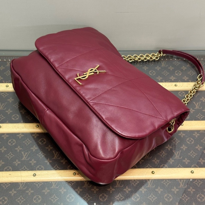 YSL 酒紅色金扣JAMIE 4.3大號羊皮革肩背包40*29*9 全新閒置配件塵袋-3