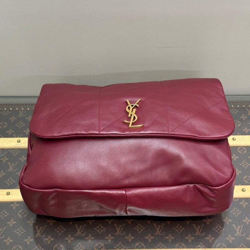 YSL 酒紅色金扣JAMIE 4.3大號羊皮革肩背包40*29*9 全新閒置配件塵袋-4