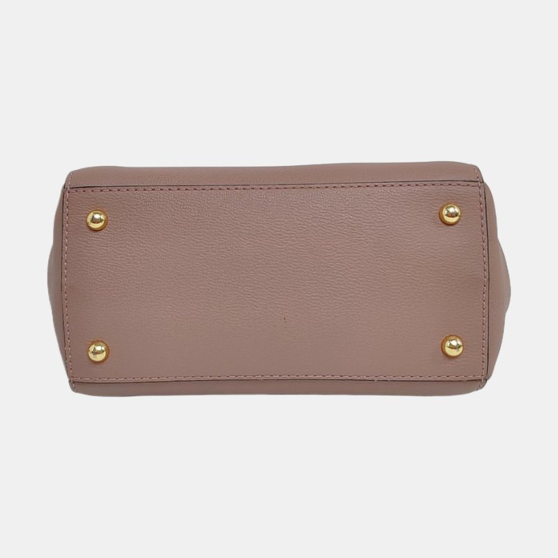 BURBERRY Buckle豆沙色牛皮單肩包手提包金色五金2條可拆卸肩帶-5