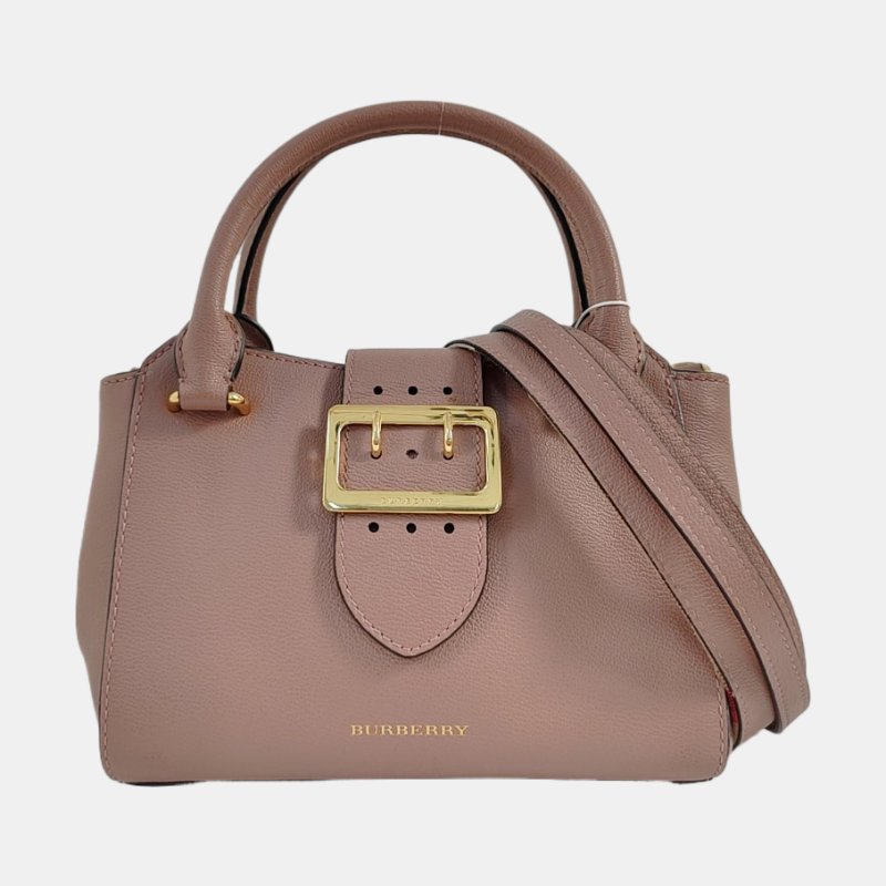 BURBERRY Buckle豆沙色牛皮單肩包手提包金色五金2條可拆卸肩帶-7