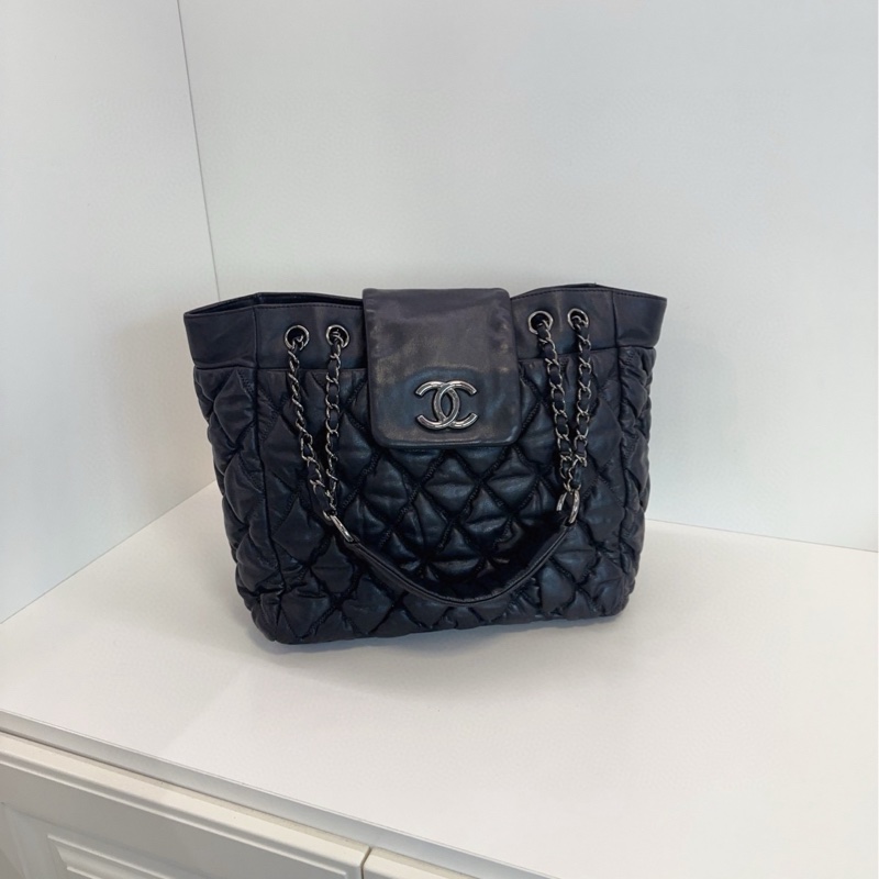 ✨Chanel 牛皮黑銀泡芙tote包 內外乾淨 98新🖤-3