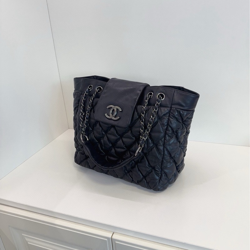 ✨Chanel 牛皮黑銀泡芙tote包 內外乾淨 98新🖤-5
