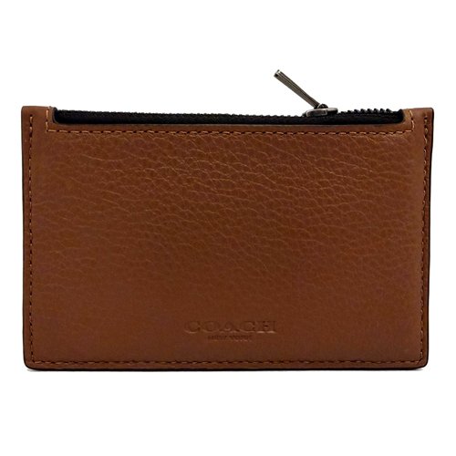[全新] COACH 素面牛皮男款信用卡名片卡夾零錢包(咖-2